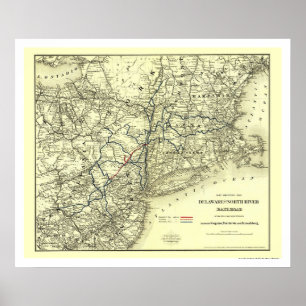 Delaware & norr flodjärnvägkarta 1890 poster
