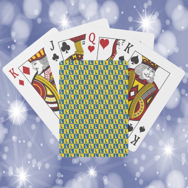 Delaware Outline Blue and Gold Checkerboard Patter Casinokort (A deck of playing cards featuring a pattern of Delaware done in blue and yellow gold.)