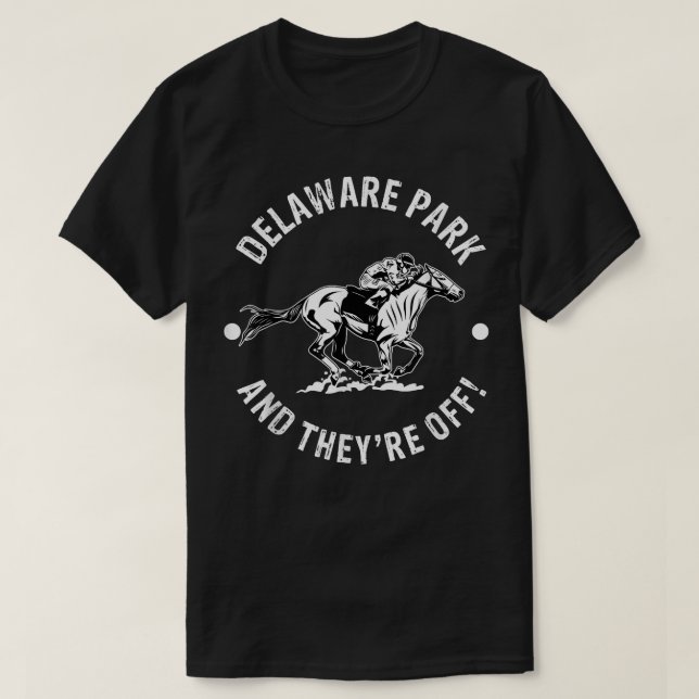 Delaware Park Racetrack Horse Tävla Fläkt Equestri T Shirt (Design framsida)
