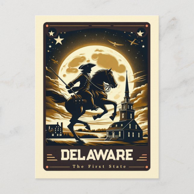 Delaware | Patriotisk Vintage Vykort (Framsida)