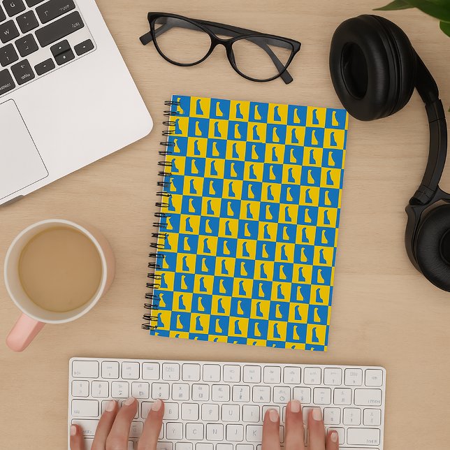 Delaware Pop Art Blå Guld Mönster Anteckningsbok (A notebook with a blue and yellow gold pattern of Delaware.)