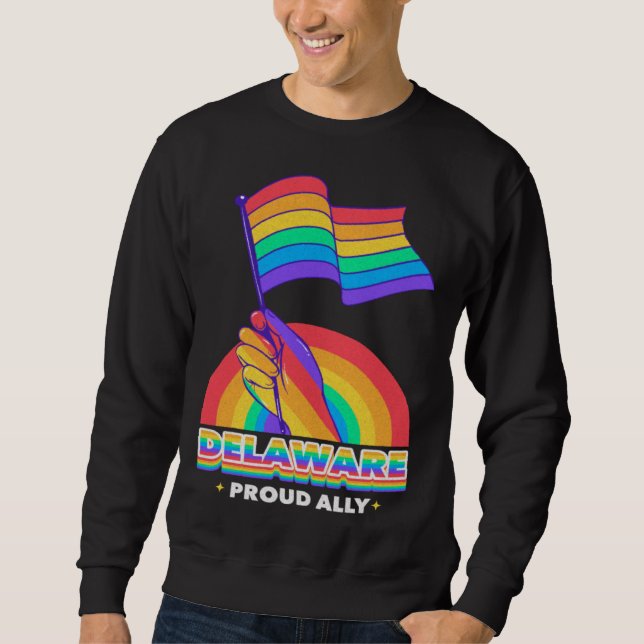 Delaware Proud Ally Pride Month LGBTQ LGBT Communi Lång Ärmad Tröja (Framsida)