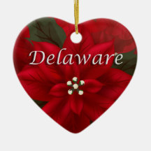 Delaware Red Poinsettia Heart Keepsaké Ornament