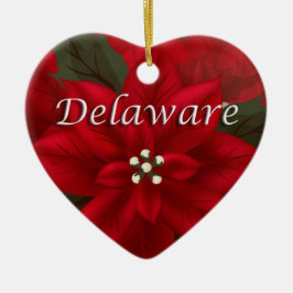 Delaware Red Poinsettia Heart Keepsaké Ornament