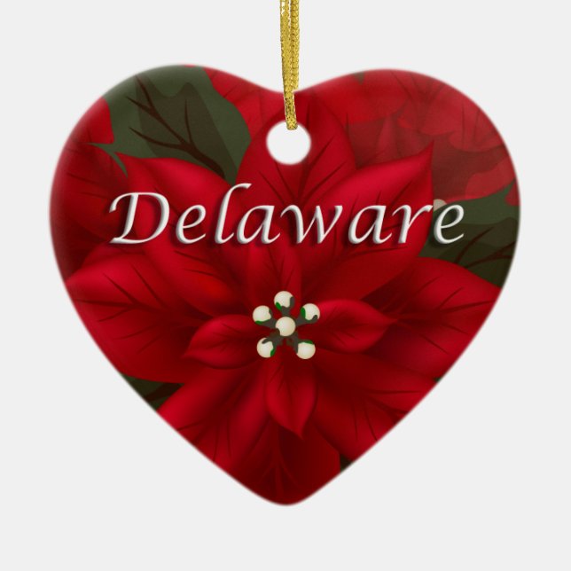 Delaware Red Poinsettia Heart Keepsaké Ornament (Framsidan)