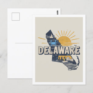 Delaware Retro Travel Design Iconic US Stater Vykort