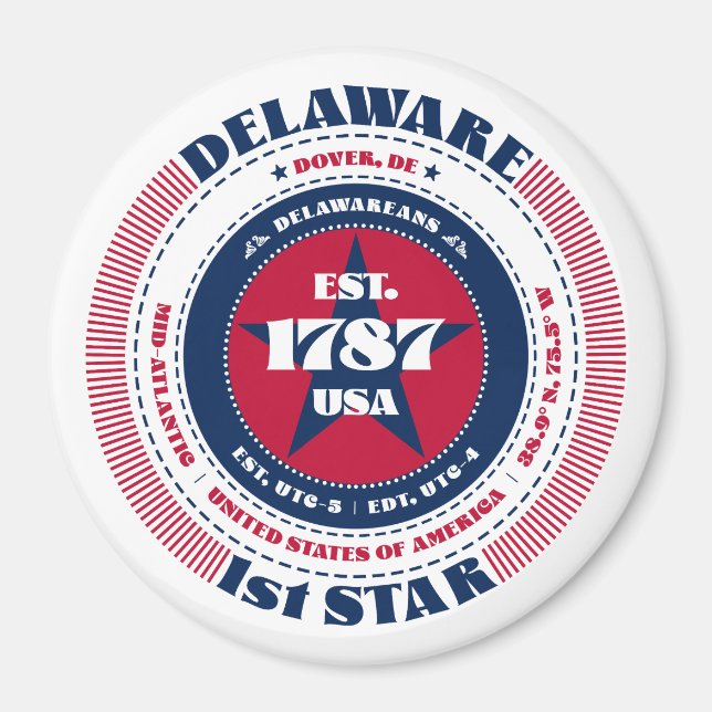 Delaware Rött vitt blått Circle Magnet (Framsidan)
