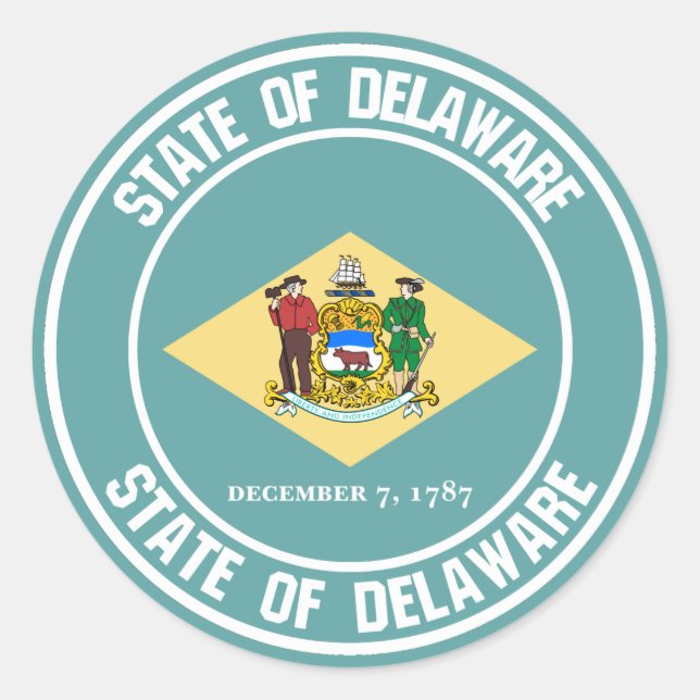 Delaware Round Emblem Runt Klistermärke (Framsida)