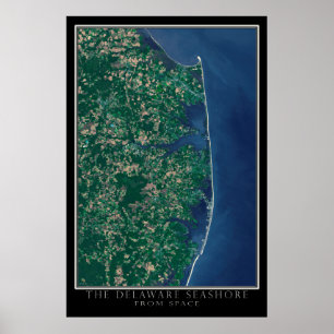 Delaware Seashore från Space Satellite Karta Poster