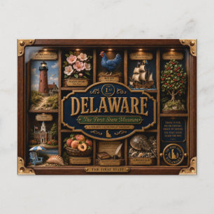 Delaware Shadow Box 3D Figurin Delstat Vykort