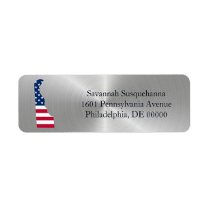 Delaware Silver American Flagga Patriotic Returadress Etikett