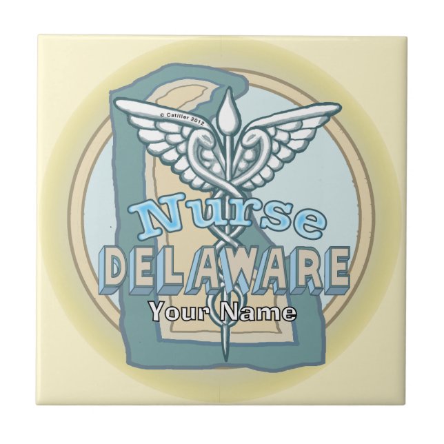 Delaware Sjuksköterska Caduceus Tile Kakelplatta (Framsidan)