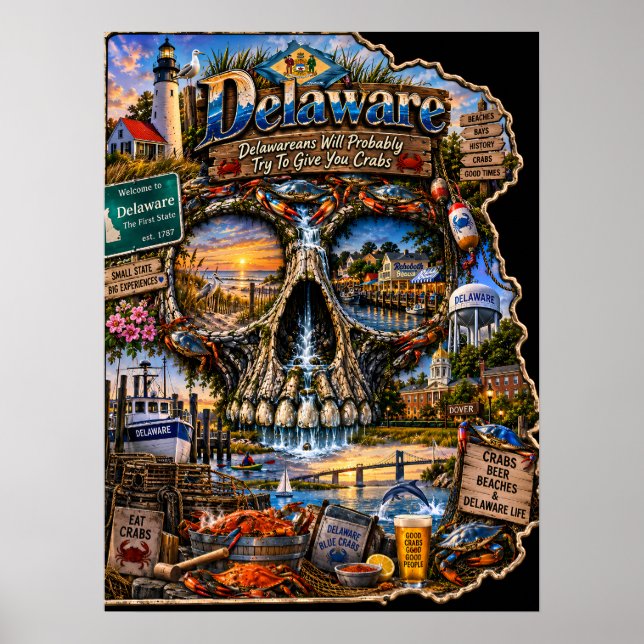 Delaware Skull Art Affisch - State of Mind (Framsidan)