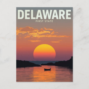 Delaware Solnedgång Minimalistisk Båt Resa Konst Vykort