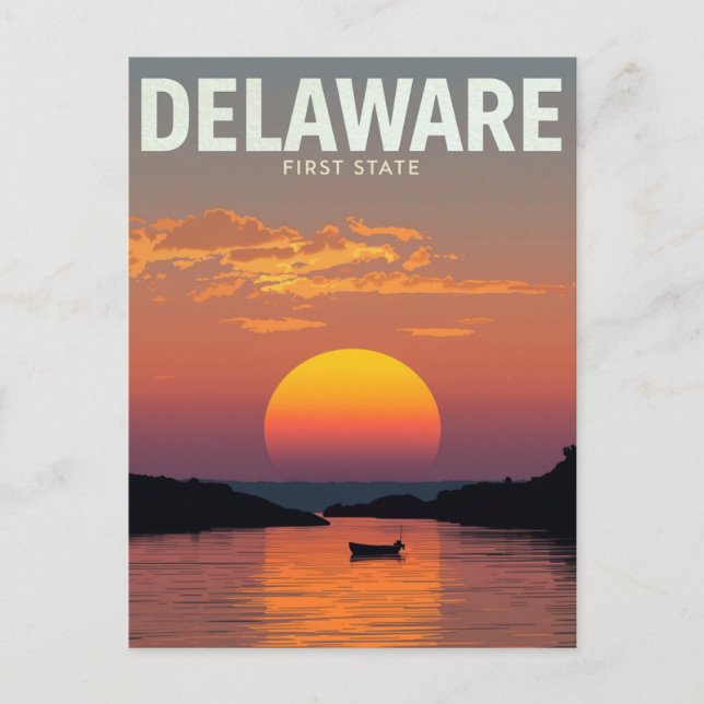 Delaware Solnedgång Minimalistisk Båt Resa Konst Vykort (Framsida)