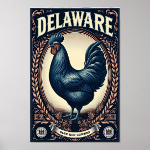 Delaware State Fågel - Blue Hen Chicken Vintage Poster