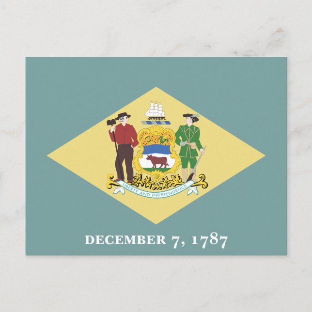 Delaware State Flagga Den Första Statens Vapen Vykort (Framsida)