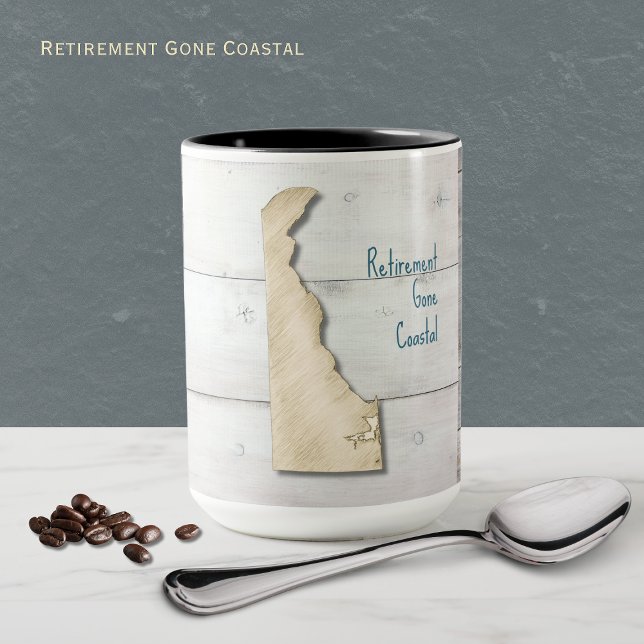 Delaware State Outline Rustic Wood Mug Mugg (Customize this Coastal yet rustic style mug representing Delaware. Retirement Gone Coastal!)