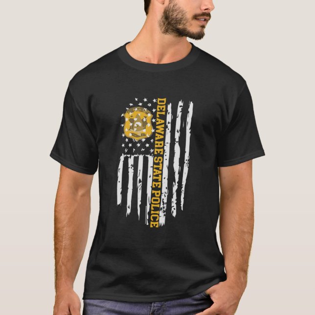 Delaware State Police American Flagga T Shirt (Framsida)