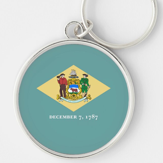 Delaware Statlig flagga Design Rund Silverfärgad Nyckelring (Framsidan)