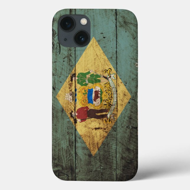 Delaware Statlig flagga på Old Wood Grain (Baksida)