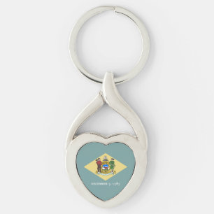 Delaware statsflagga twisted heart silverfärgad nyckelring