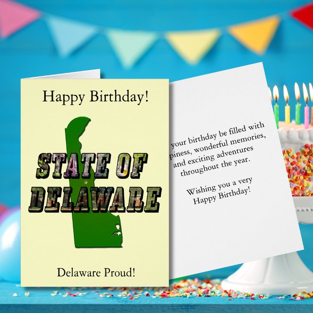 Delaware Statsöversikt Födelsedagsgratulation Hälsningskort (Delaware State Outline Map Birthday Cards)