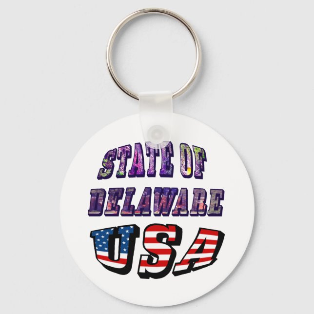 Delaware-texten Bild och USA flagga Nyckelring (Framsida)