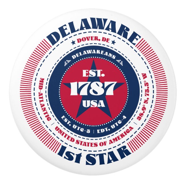 Delaware US State Rött vitt blått Typography Knopp (Framsidan)
