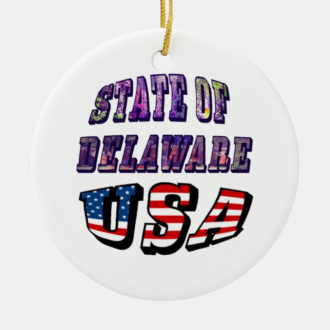 Delaware USA Photo & Flagga Text Julgransprydnad Keramik (Framsidan)