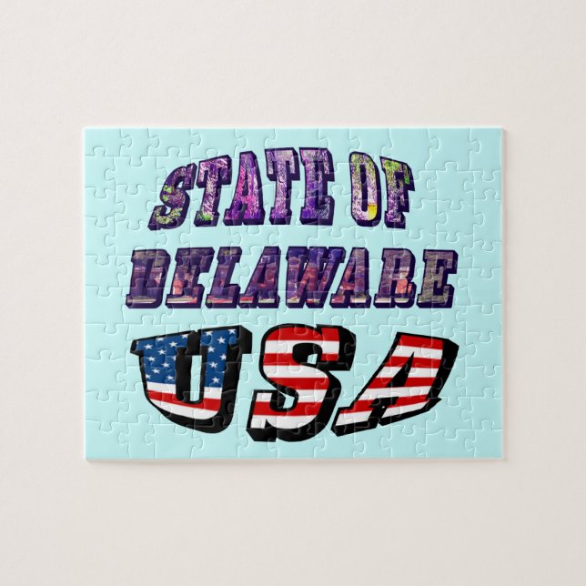 Delaware USA Photo & Flagga Text Pussel (Horisontell)