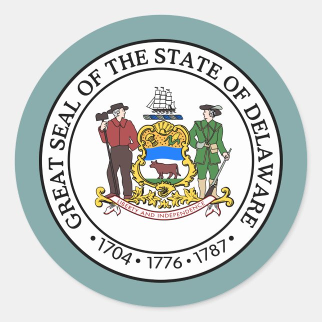 Delawarean Seal, Delaware Runt Klistermärke (Framsida)