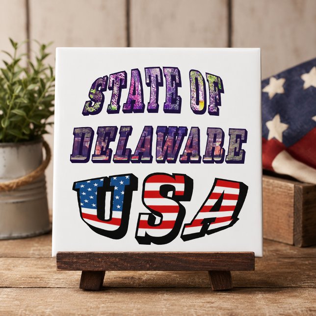 Delawares bild och USA:s flagga text Kakelplatta (State of Delaware USA Photo & Flag Text Ceramic Tile)