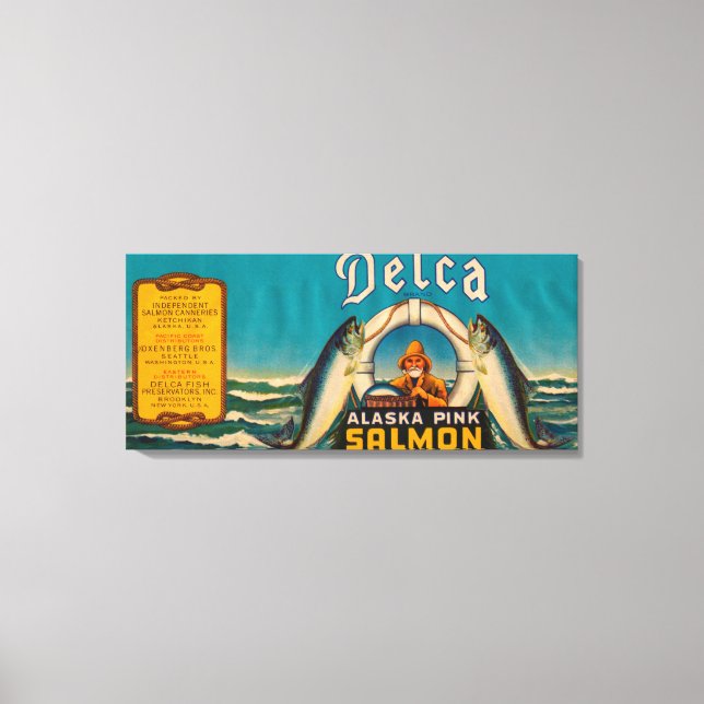 Delca Brand Salmon Label- Blue Canvastryck (Framsida)