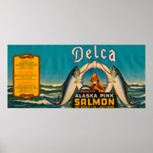 Delca Brand Salmon Label- Blue Poster