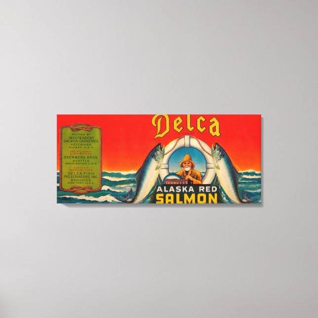 Delca Brand Salmon Label- Red Canvastryck (Framsida)