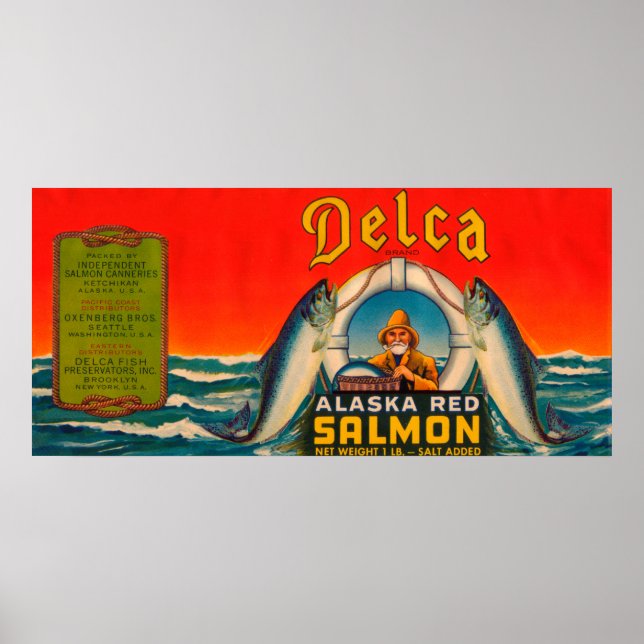 Delca Brand Salmon Label- Red Poster (Framsidan)