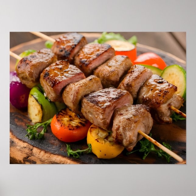 Delectable Grilled Kött Skewers Poster (Framsidan)