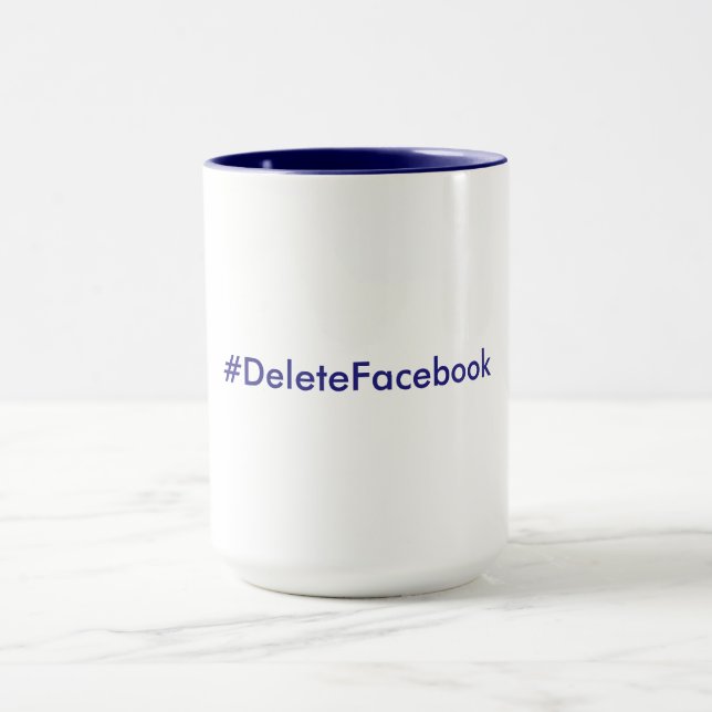 #DeleteFacebook 15 uns. (Marinblå & vit) mugg, Mugg (Center)
