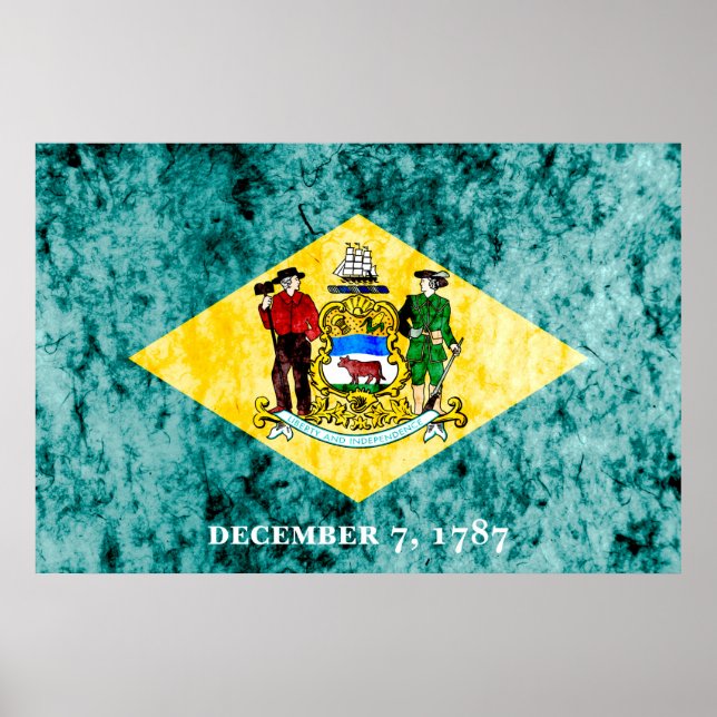 Deleware Statlig flagga Grunge Poster (Framsidan)