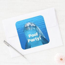 Delfin Ansikte Undervattens Poolparty Födelsedag Fyrkantigt Klistermärke