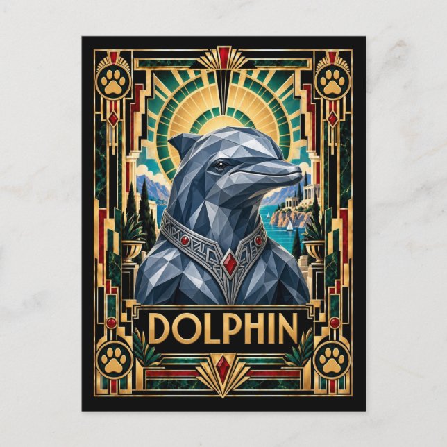 Delfin, Art Deco Wildlife Vykort (Framsida)