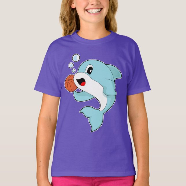 Delfin Basketspelare Basket T Shirt (Framsida)