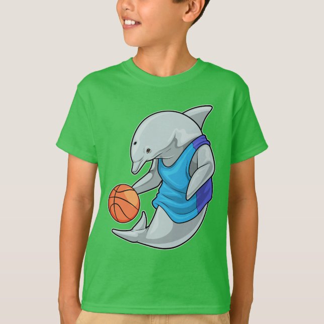 Delfin Basketspelare Basketboll T Shirt (Framsida)