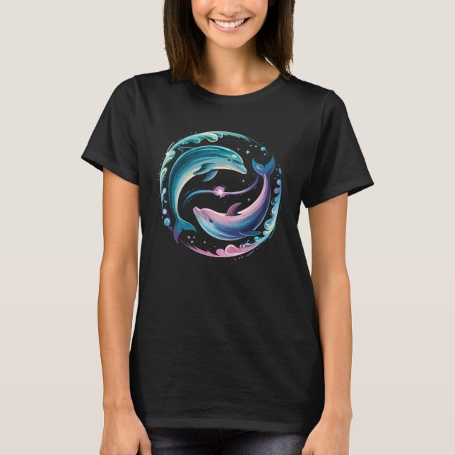 Delfin Färgrik Hav Ocean Djurliv T Shirt (Framsida)