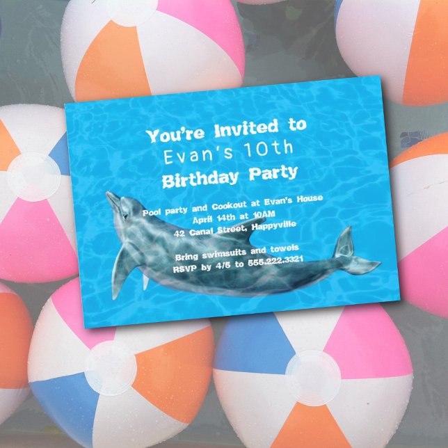 Delfin Födelsedagsfest Barn Pool Sommar Inbjudningar (Skapare uppladdad)