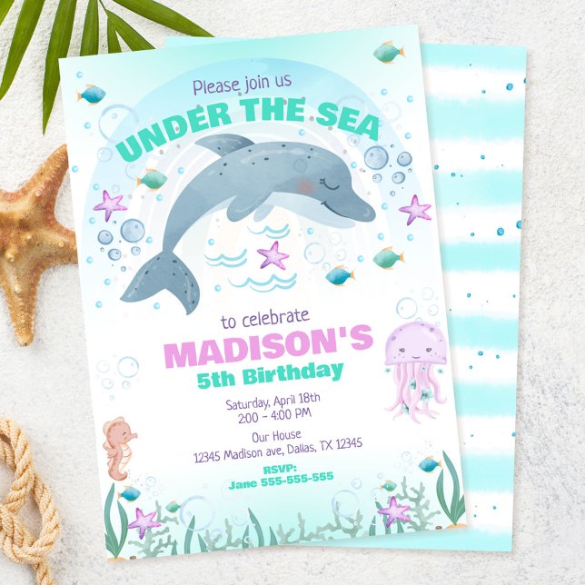 Delfin Födelsedagsfest Under Havet  Inbjudningar (Skapare uppladdad)