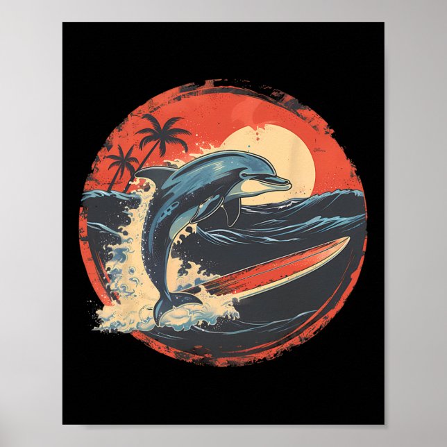 Delfin Hav Ocean Djur Ocean Hav Delfin Surfing Poster (Framsidan)