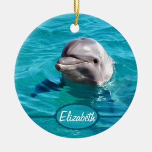 Delfin i blåttvattenfoto julgransprydnad keramik