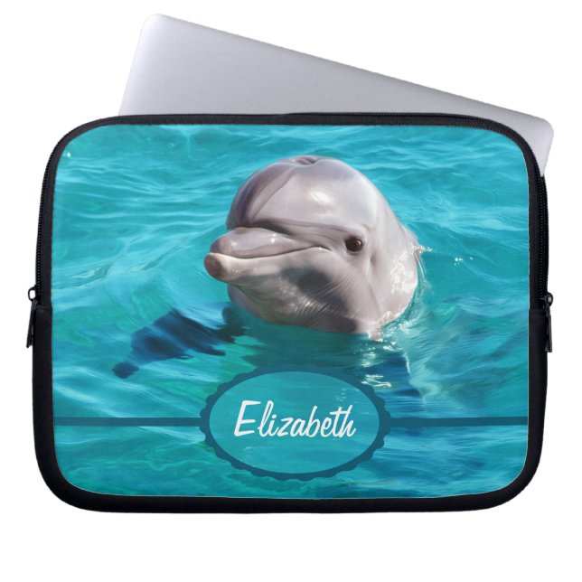 Delfin i blåttvattenfoto laptop fodral (Framsidan)